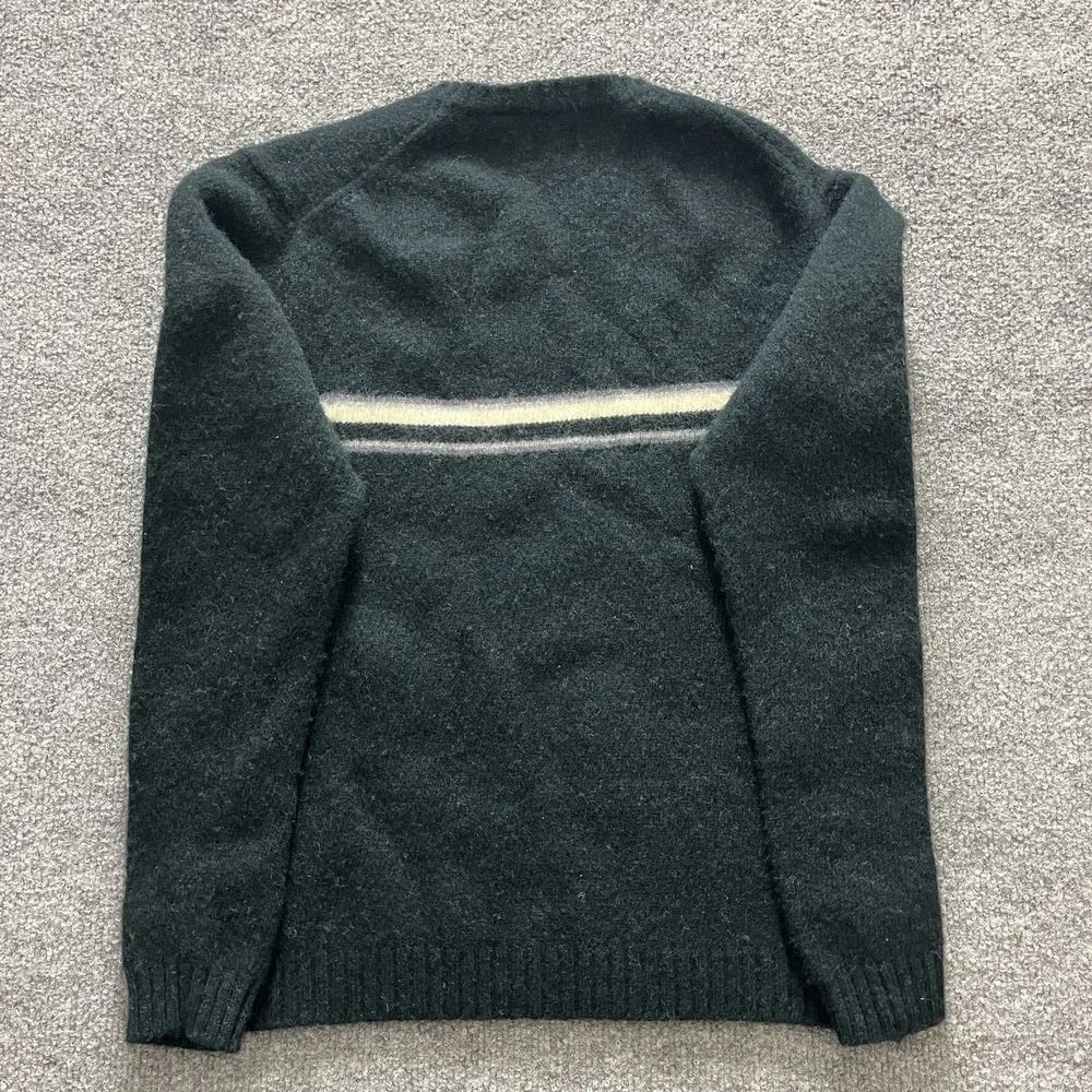 VTG GAP V-Neck Sweater Mens Small Green Striped 100% Lambs Wool Pullover Y2K
